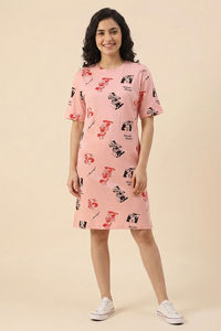 Zivame Mickey & Friends Knit Cotton Loungewear Dress - Gossamer Pink — thumbnail 2